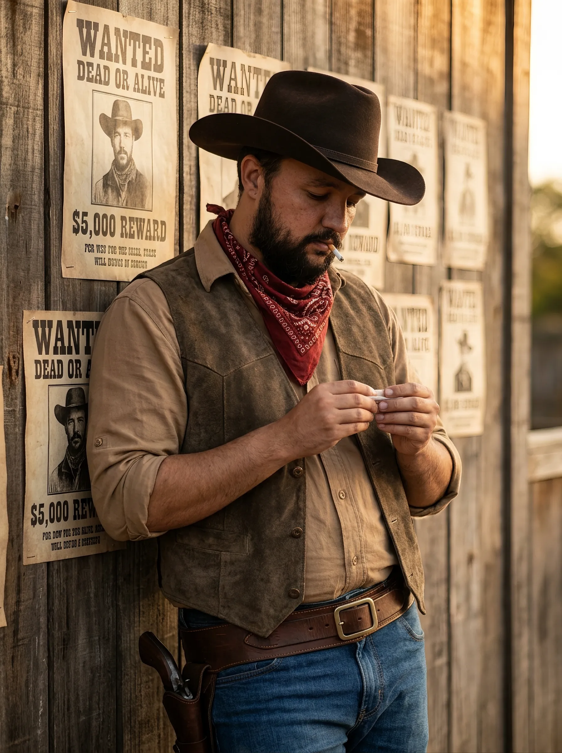 AI-фотосессия «Rustic Western Portrait with Wanted Posters»