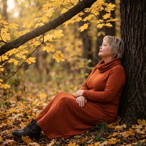 AI-фотосессия «Autumnal Contemplation at the Tree Base»