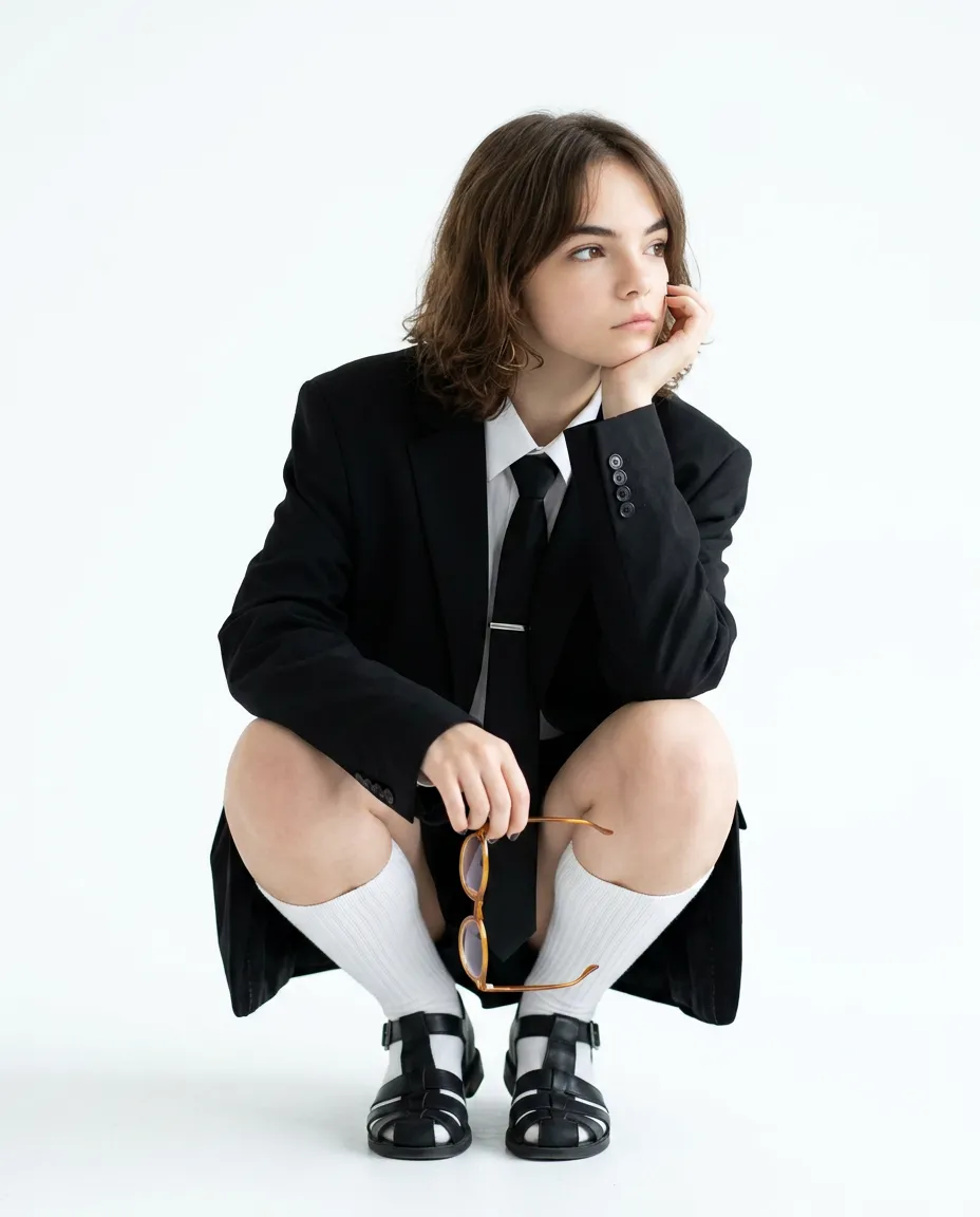 AI-фотосессия «High-Key Minimalist Fashion Squat»