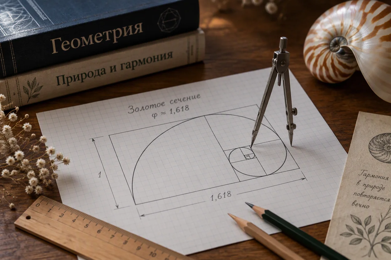 Золотой прямоугольник — построение со сторонами в отношении 1 к 1,618 циркулем