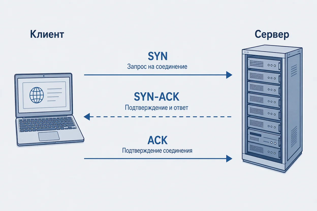 Как работает интернет скачать шаг 2: установка TCP-соединения между клиентом и сервером