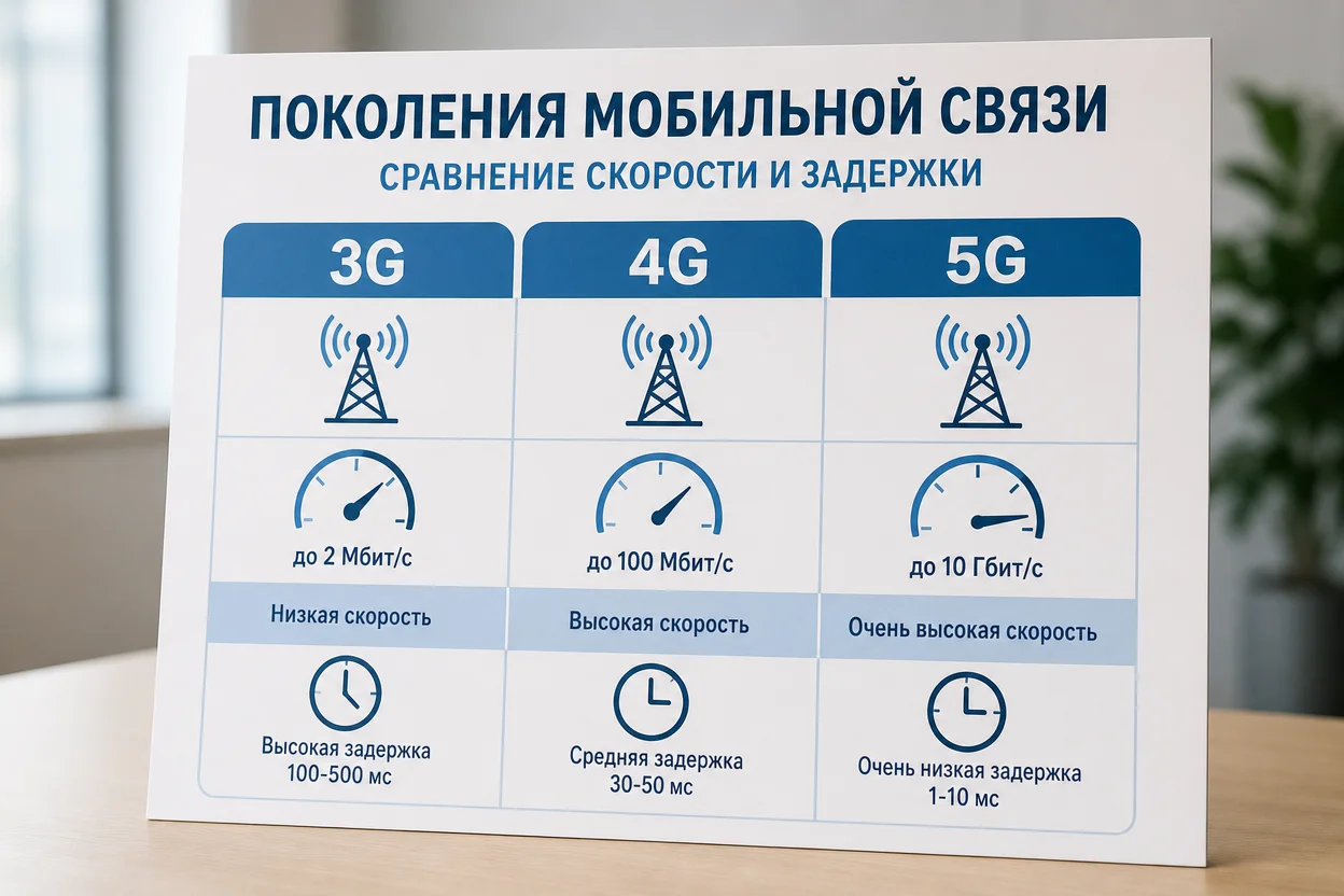 Как работает мобильный интернет: сравнение поколений сети 3G 4G 5G на инфографике