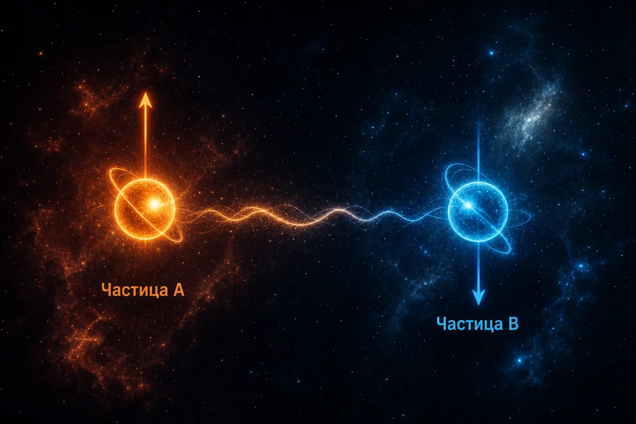 Квантовая запутанность — две связанные частицы с мгновенно скоррелированными состояниями