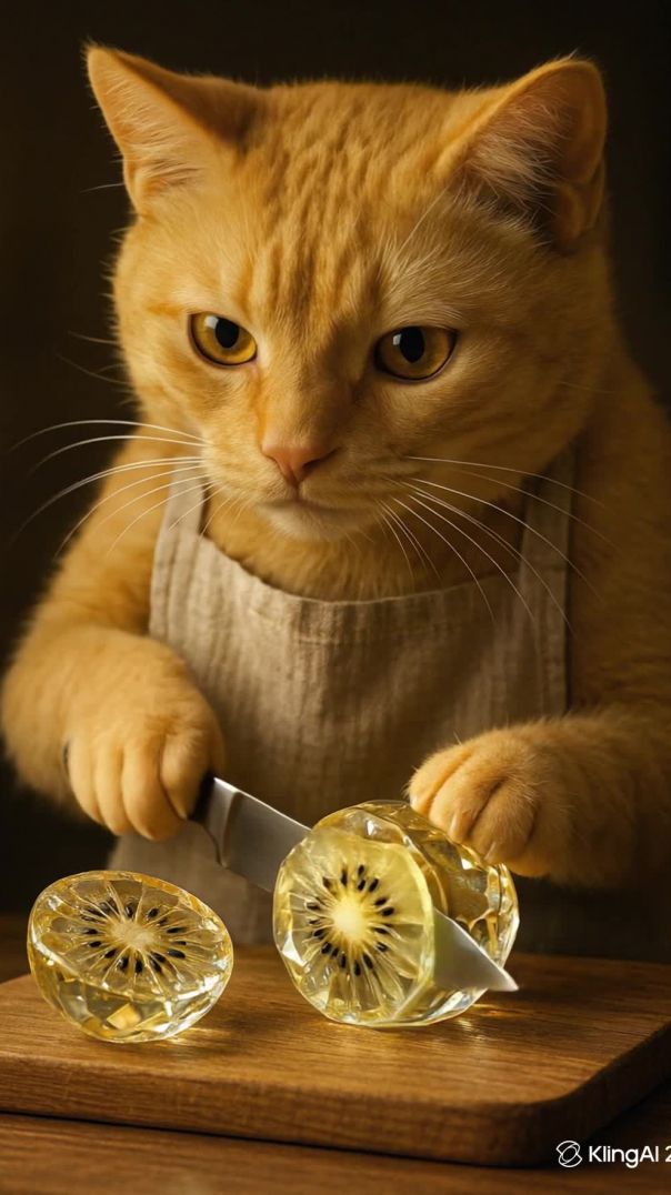 Котик режет киви