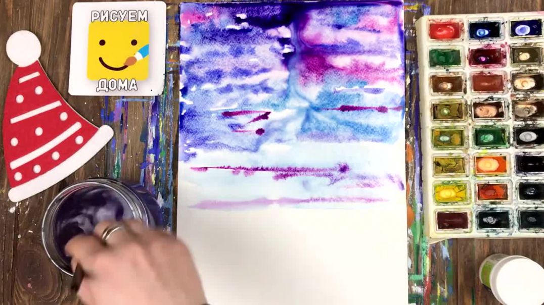 Рисуем ЗИМНИЙ ПЕЙЗАЖ акварелью