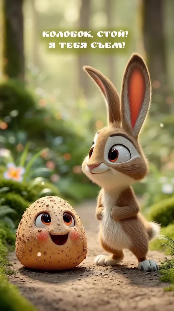 🐰 Колобок и Заяц — первая встреча в лесу!