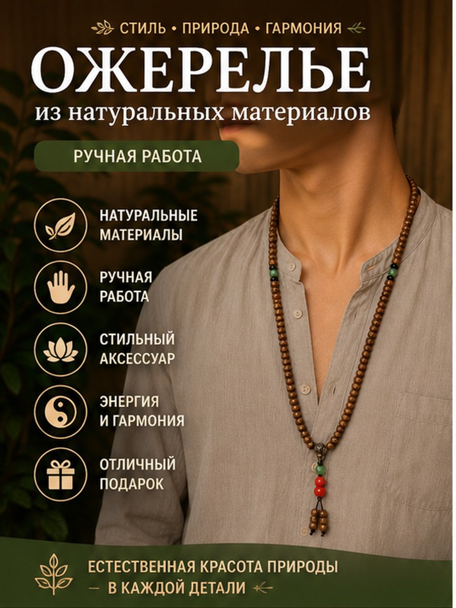 Стильное ожерелье из натуральных материалов