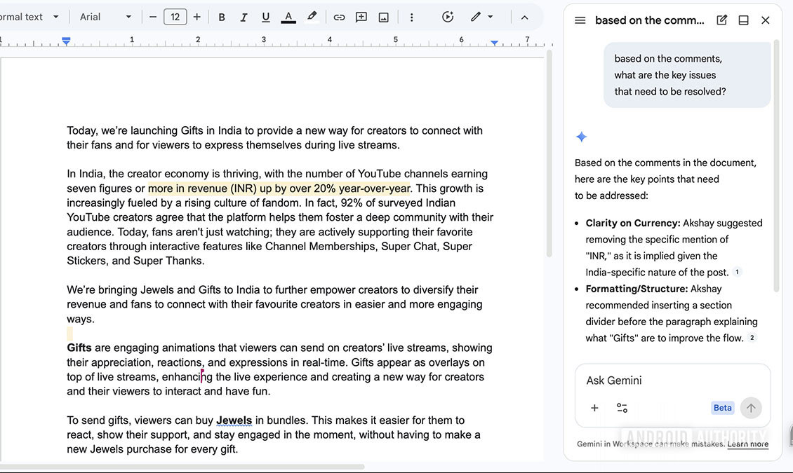 Gemini разберёт бардак в комментариях Google Docs за вас