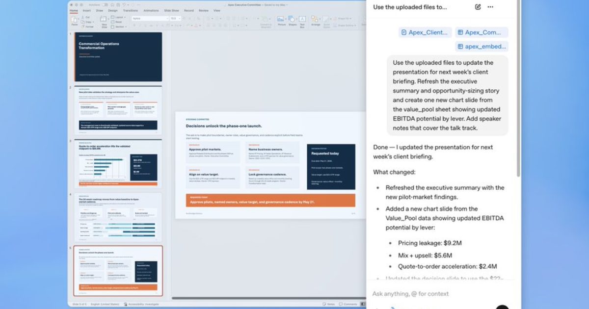 ChatGPT теперь внутри PowerPoint: создаёт презентации, находит дыры в логике и подтягивает данные из почты