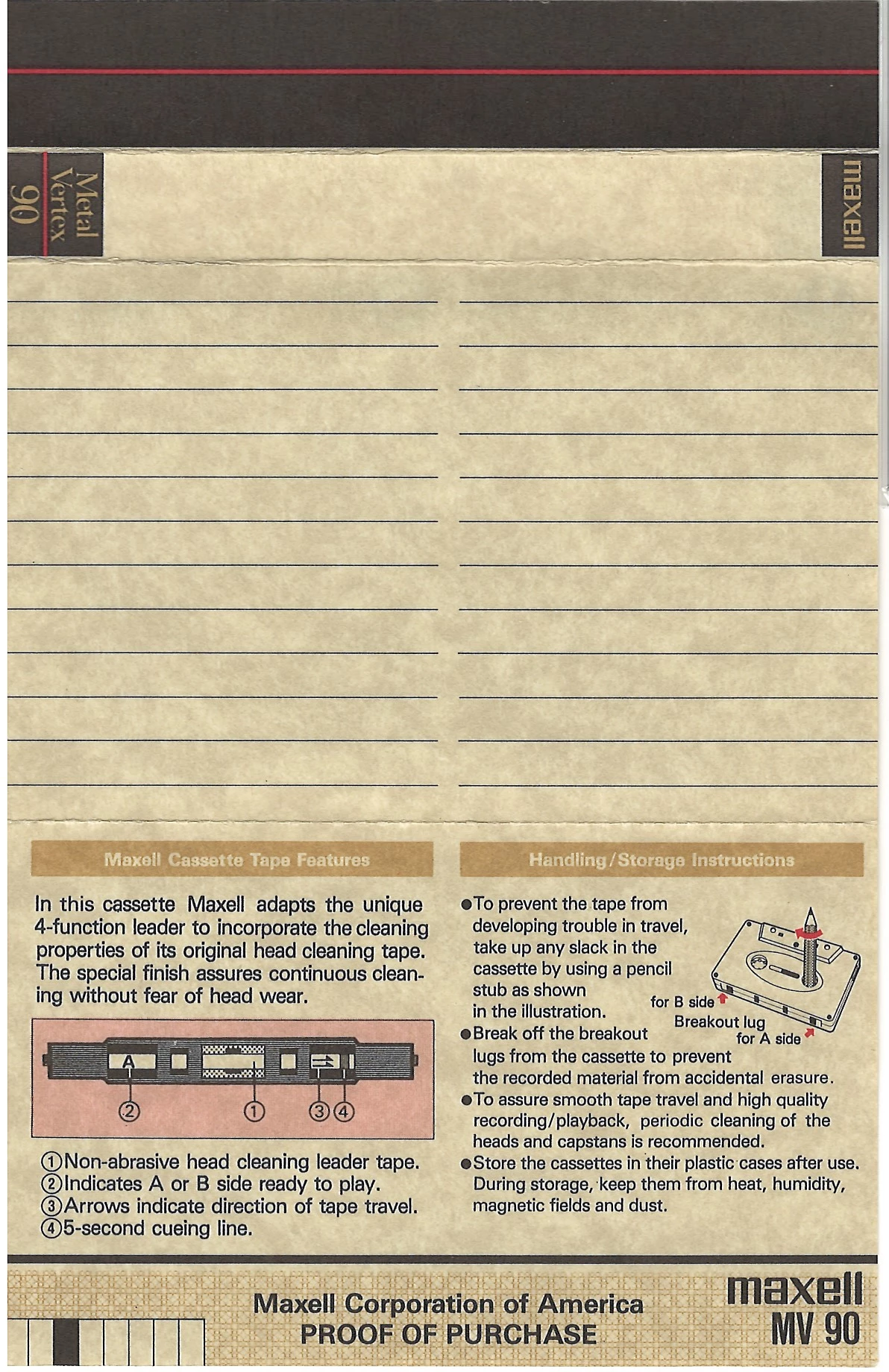 вкладыш с краткими описаниями кассеты