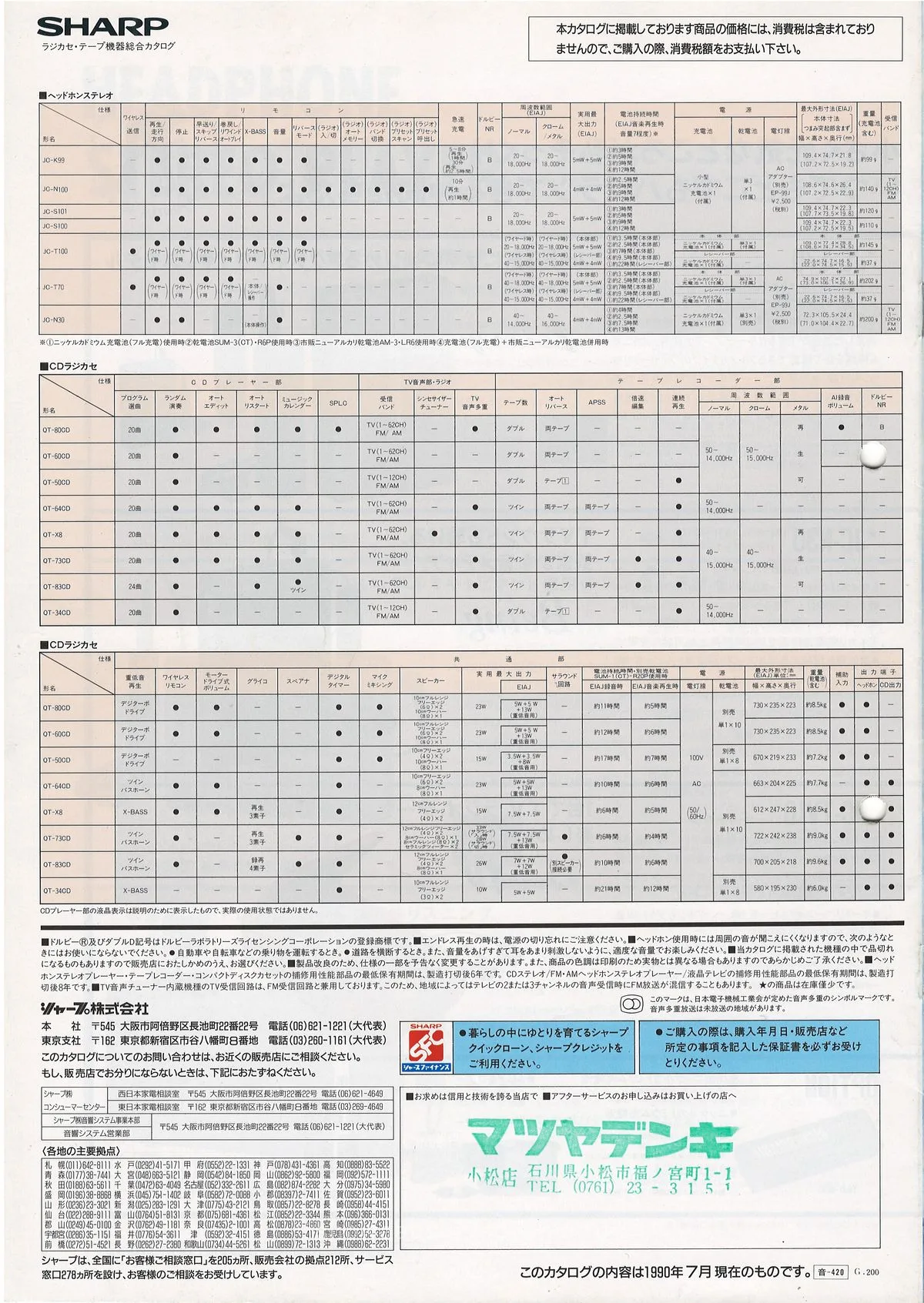 SHARP CD and Cassette Catalog, July 1990 — 7