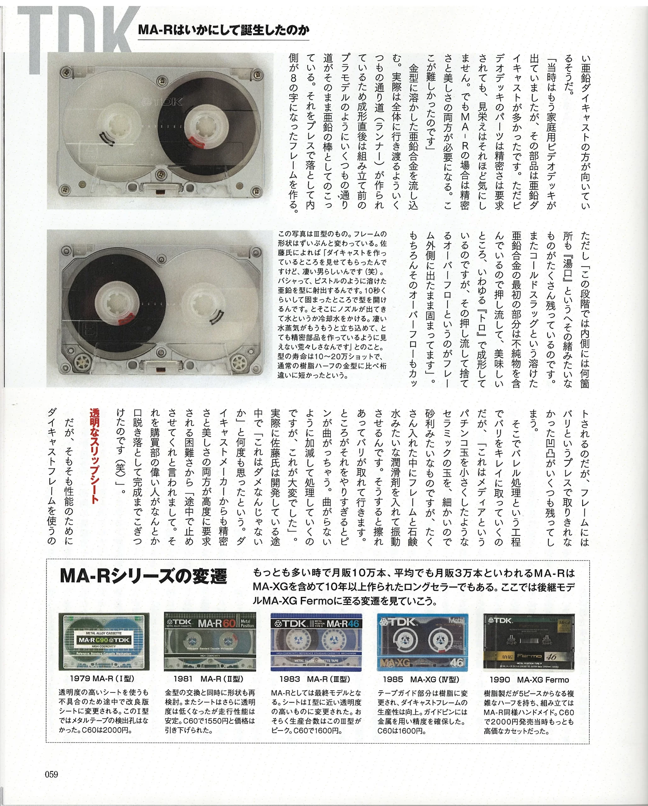 Page from the Japanese catalogue showing all MA generations side by side