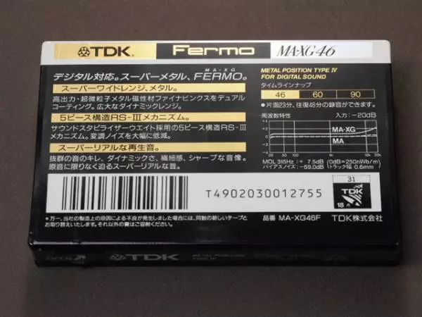 Back of the Japanese version, comparing against their own MA tape