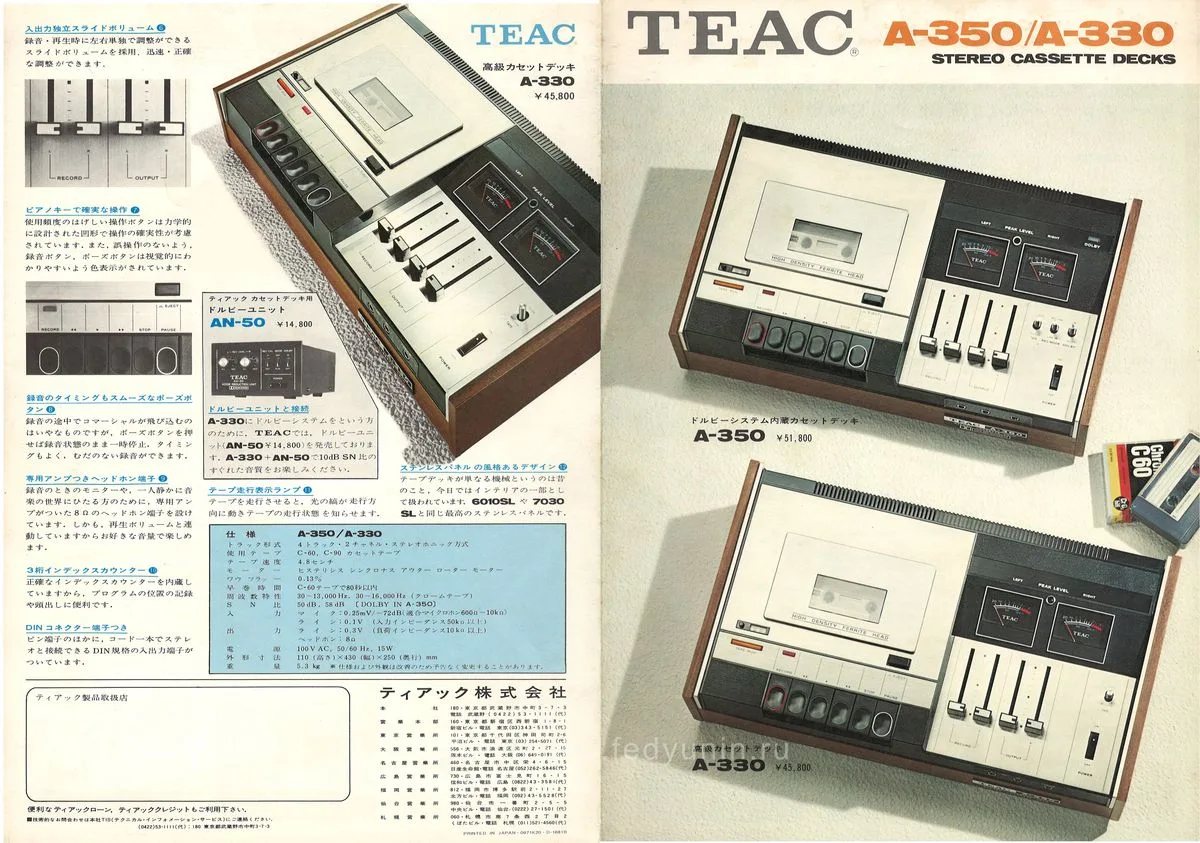 TEAC A-350/A-330 Stereo Cassette Decks — cover