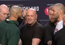 Чимаев и Стрикленд провели дуэль взглядов на UFC 328 Чимаев и Стрикленд провели дуэль взглядов на UFC 328