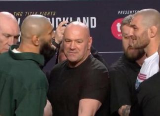 Чимаев и Стрикленд провели дуэль взглядов на UFC 328 Чимаев и Стрикленд провели дуэль взглядов на UFC 328