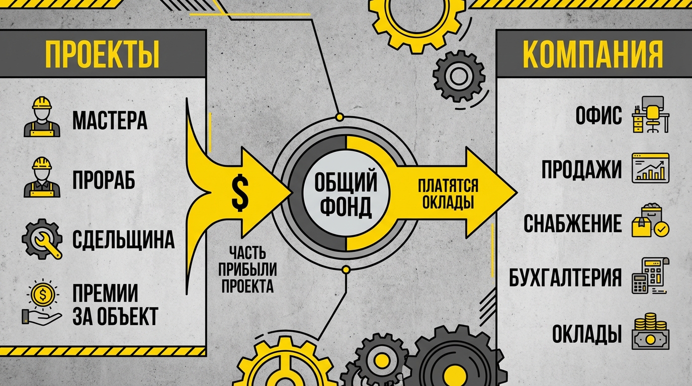 Схема: ФОТ по проектам и ФОТ по компании