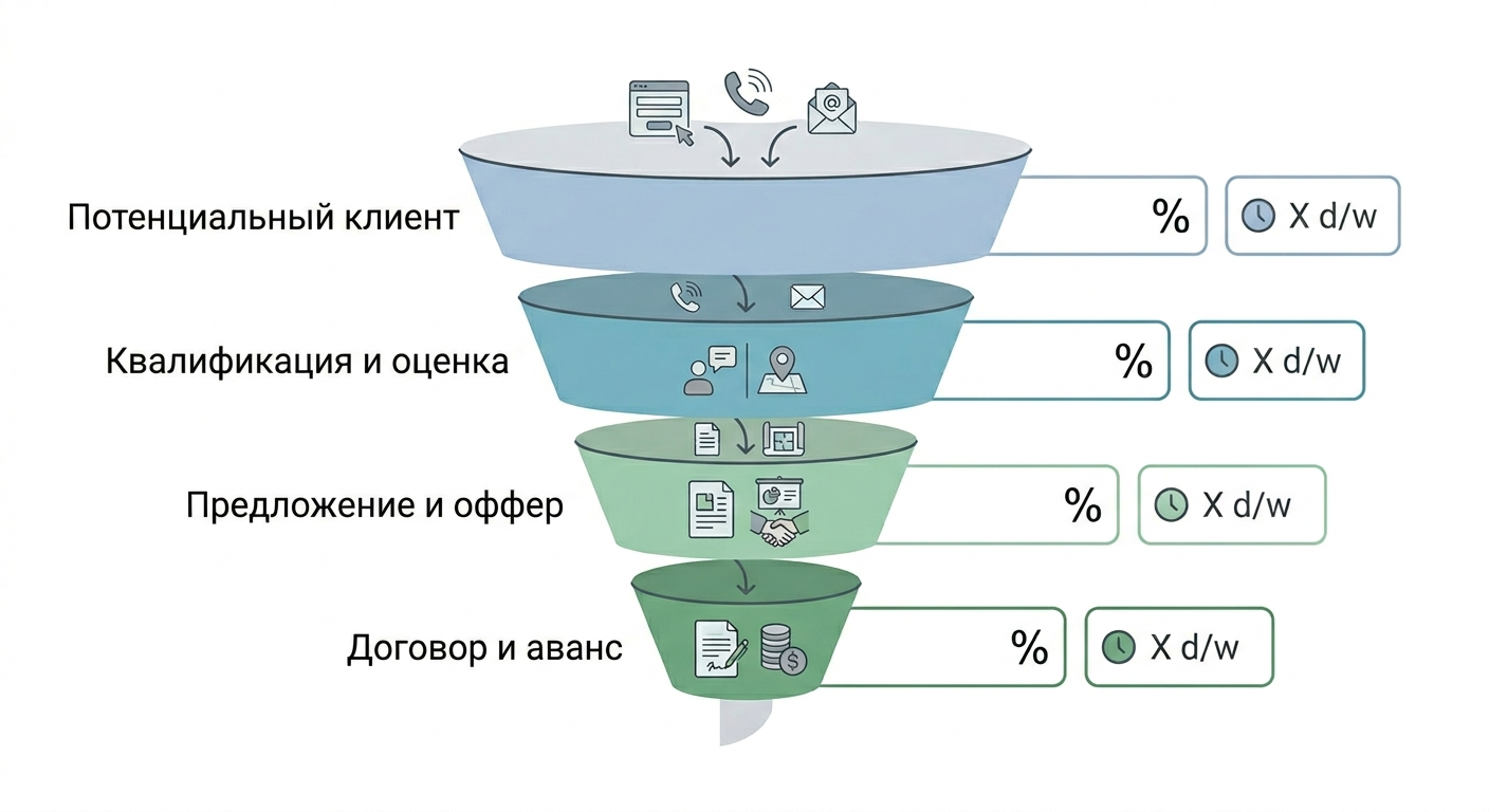 Схема воронки продаж по этапам