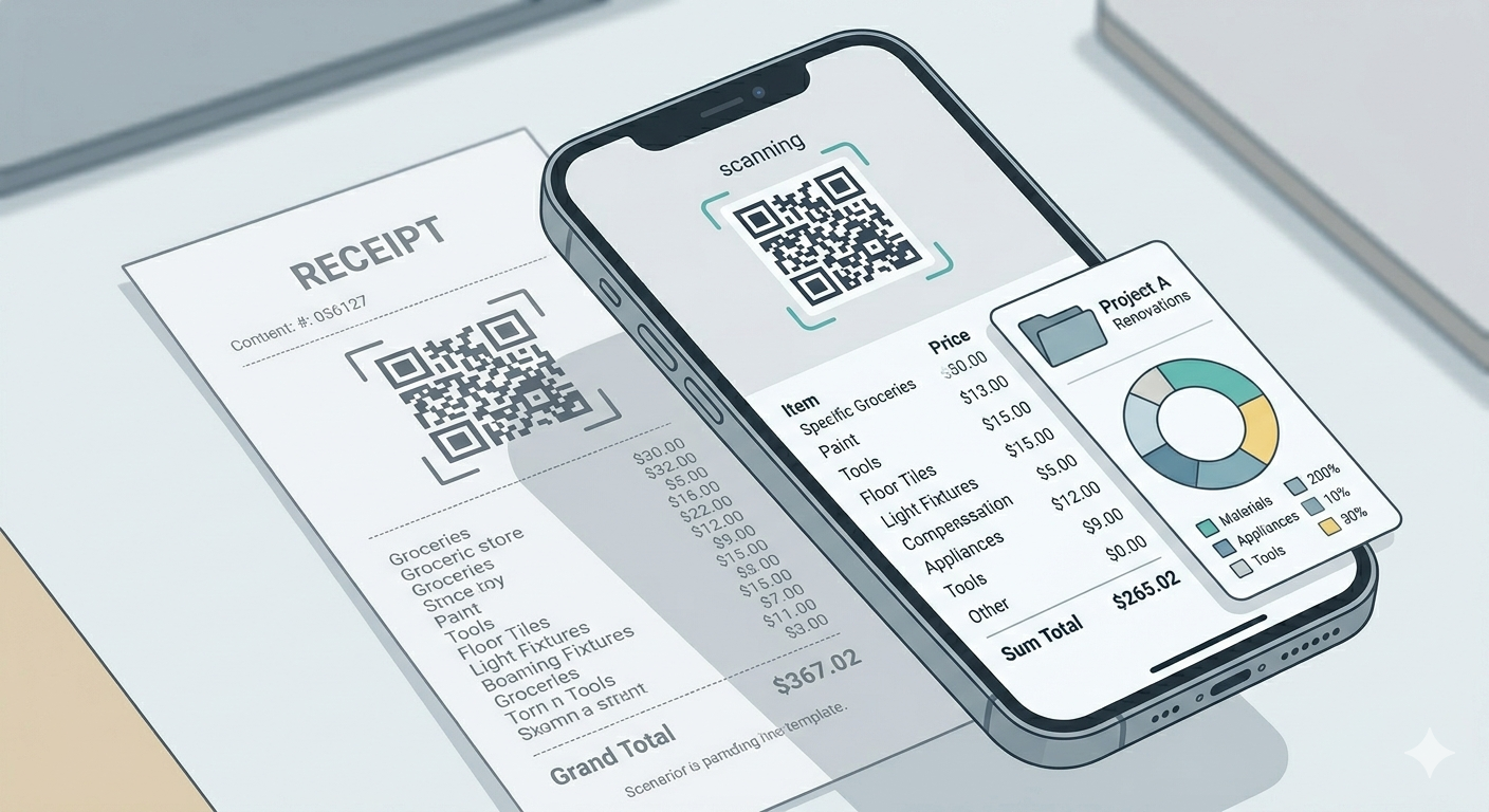 Сканирование чека и привязка расхода к проекту