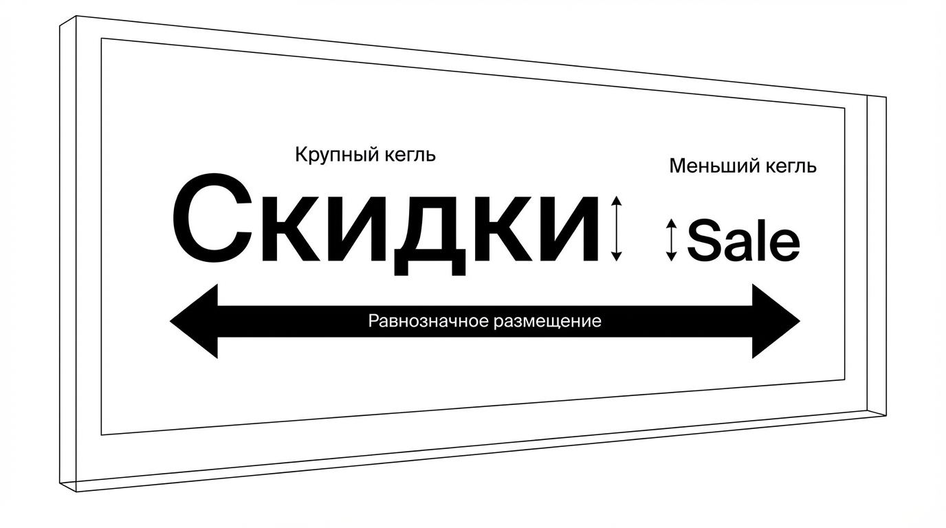Схема дублирования: русский текст основной, иностранный — рядом тем же стилем