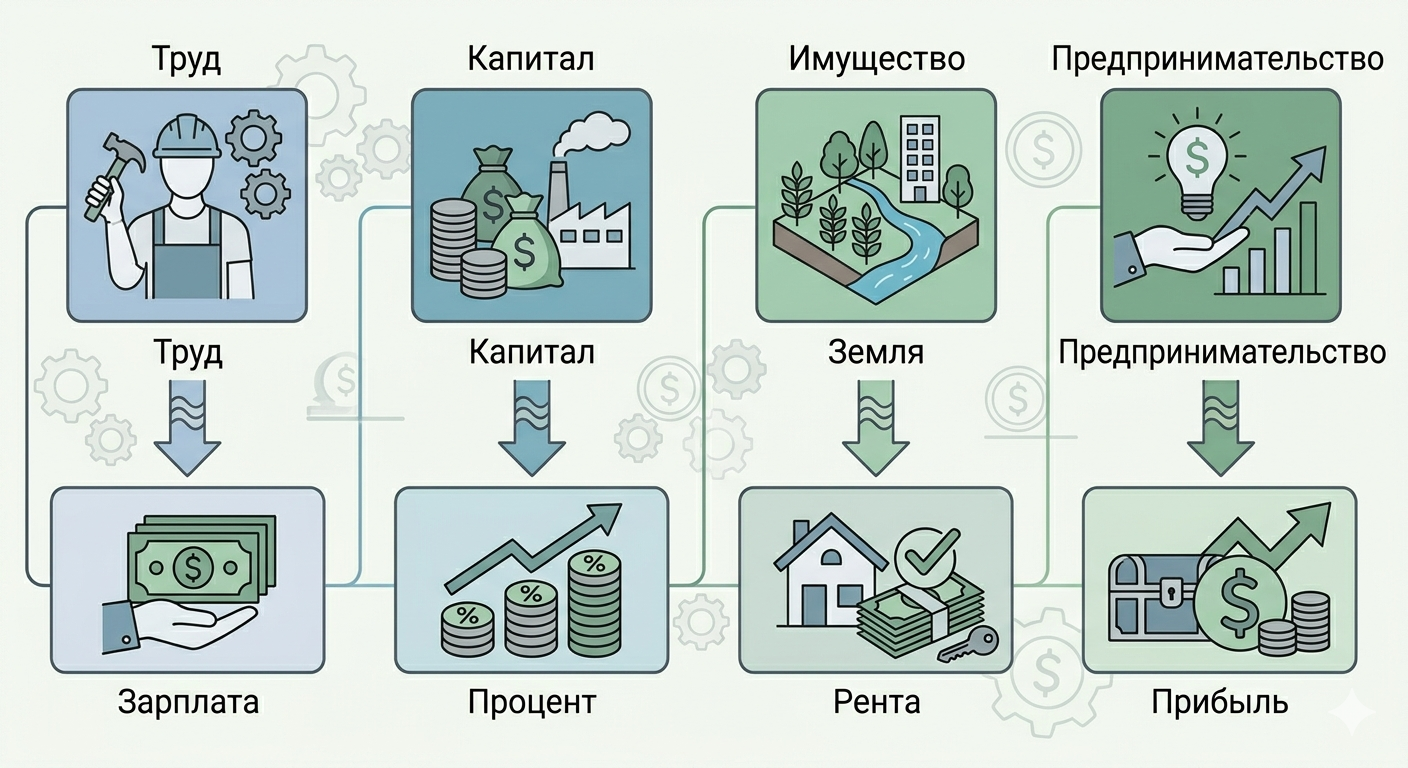 Схема факторов производства и потоков денег