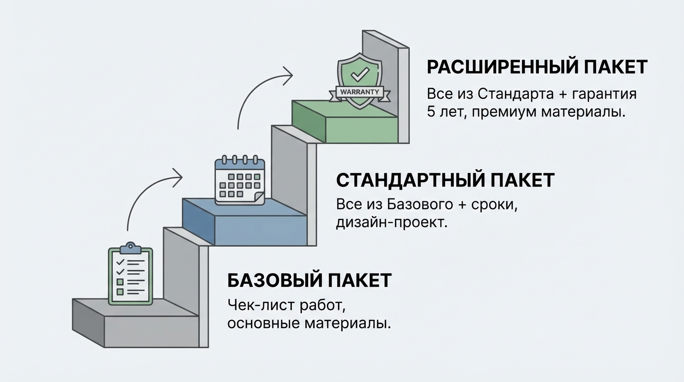 Схема лестницы цен и пакетов ремонта