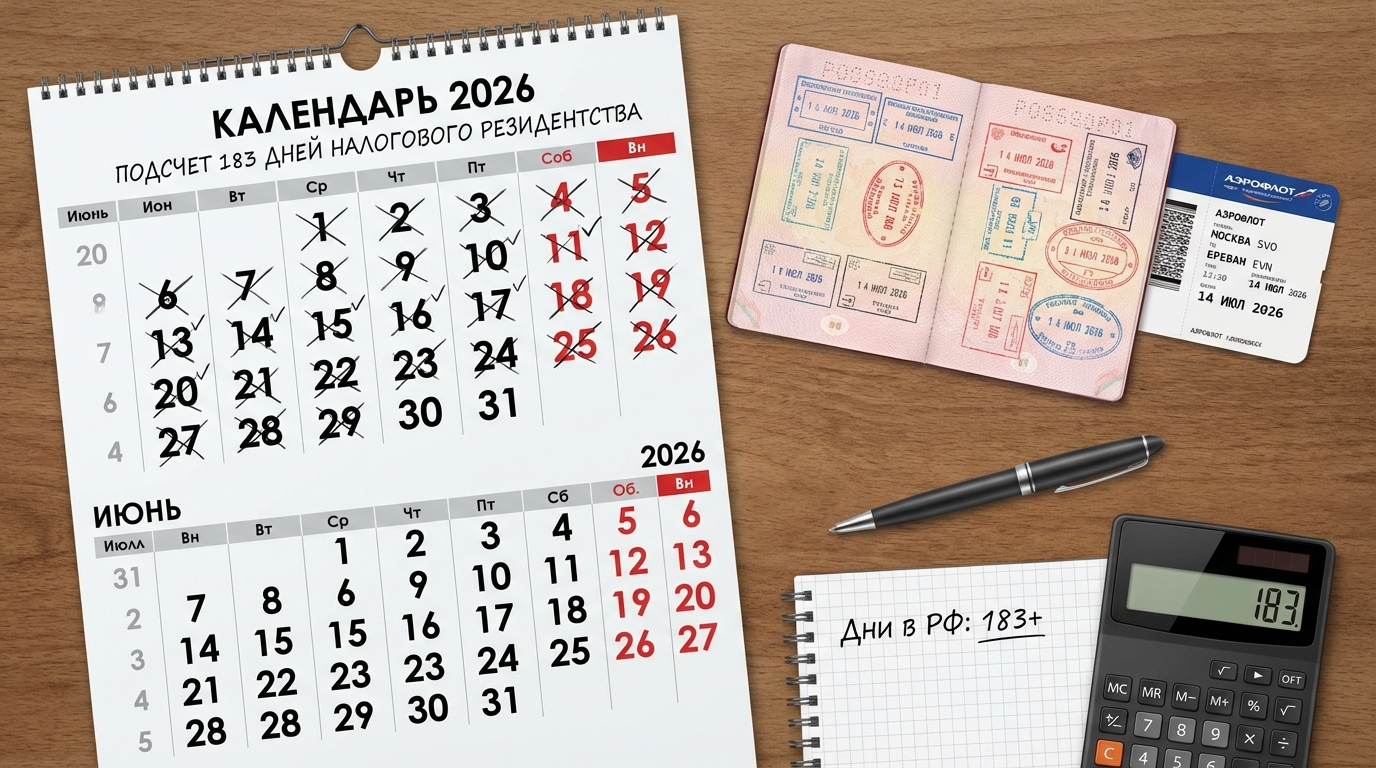 Календарь с отмеченными днями пребывания в России