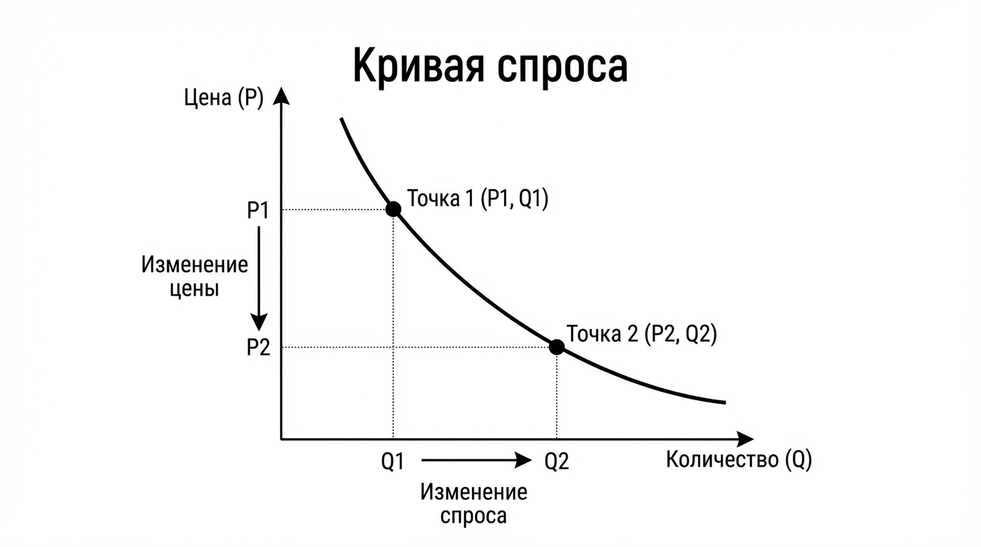 Кривая спроса и две точки для расчёта эластичности