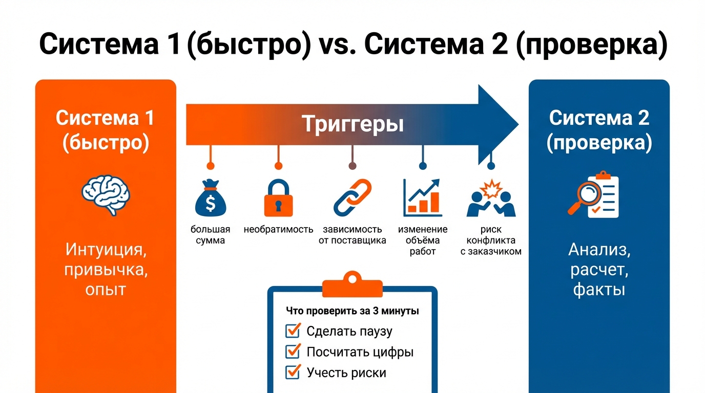 Инфографика: Система 1 и Система 2 в предпринимательских решениях