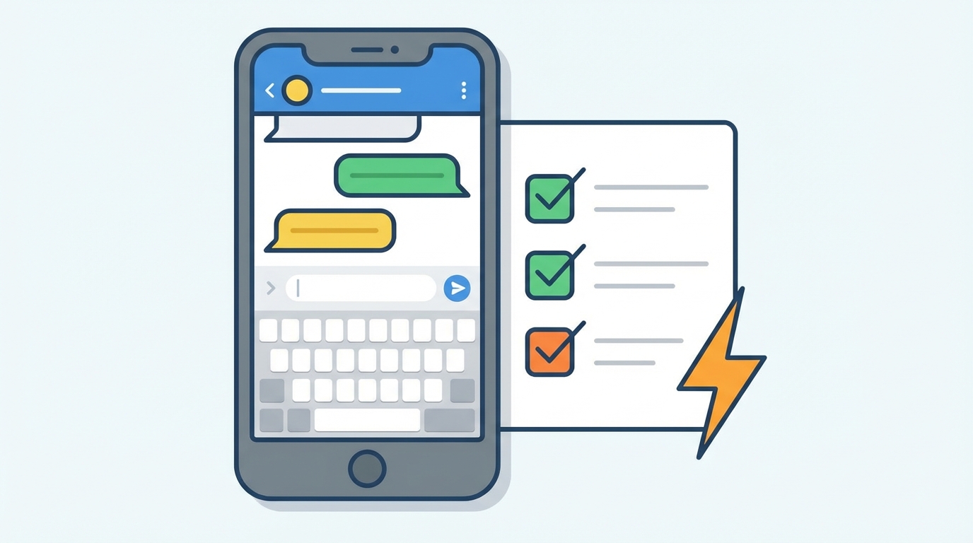 Коммуникация и задачи: смартфон, чат и чек-лист