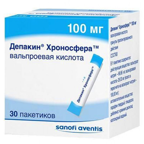 Депакин Хроносфера гранулы 100мг пакет  №30 пролонгированного высвобождения для приема внутрь