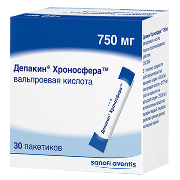 Депакин Хроносфера гранулы 750мг пакет  №30 пролонгированного высвобождения для приема внутрь