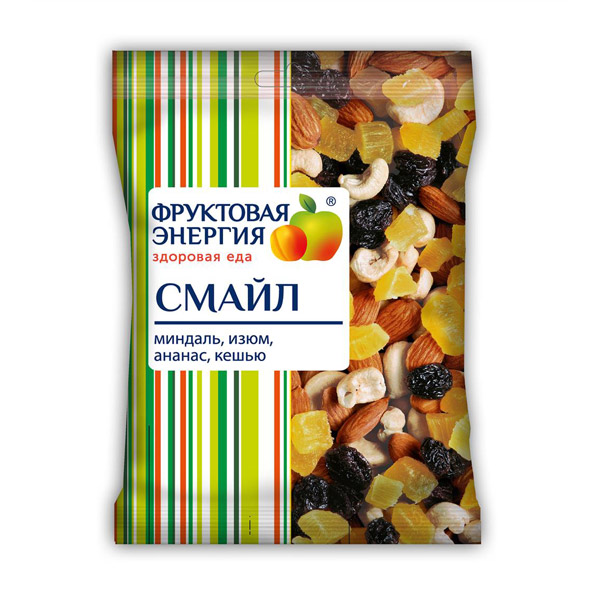 Смесь фруктово-ореховая Фрути Смайл 50г (миндаль, кешью, изюм Джамбо, цукаты ананаса)