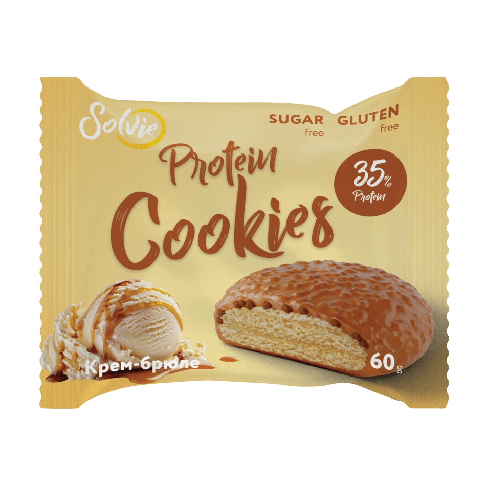 Solvie Protein Cookie печенье глазированное молочной карамелью без сахара крем-брюле 60г