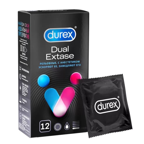 Презервативы Durex Dual Extase №12 рельефные с анестетиком