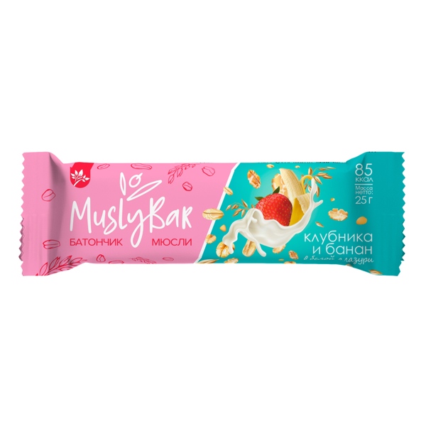 MuslyBar батончик-мюсли в белой глазури клубника и банан 25г