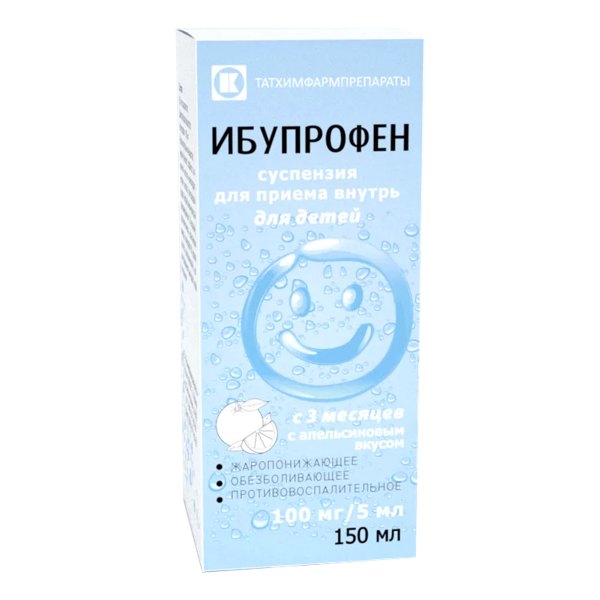 Ибупрофен сусп. д/приема внутрь д/дет. с ароматом апельсина 100мг/5мл 150мл фл.