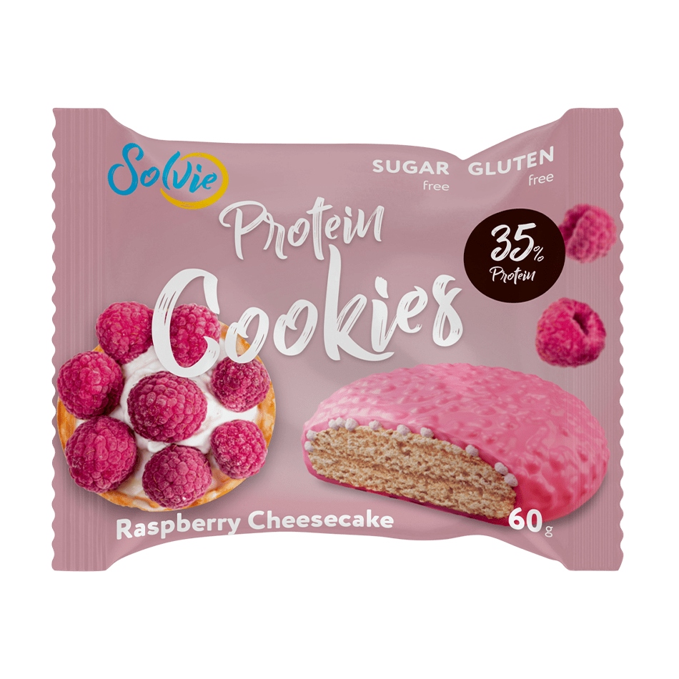 Solvie Protein Cookie печенье с йогуртовой глазурью без сахара малиновый чизкейк 60г
