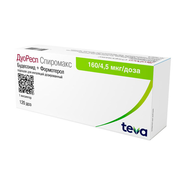 ДуоРесп Спиромакс пор. д/инг. доз. 160мкг+4,5мкг/доза 120доз в компл. инг.