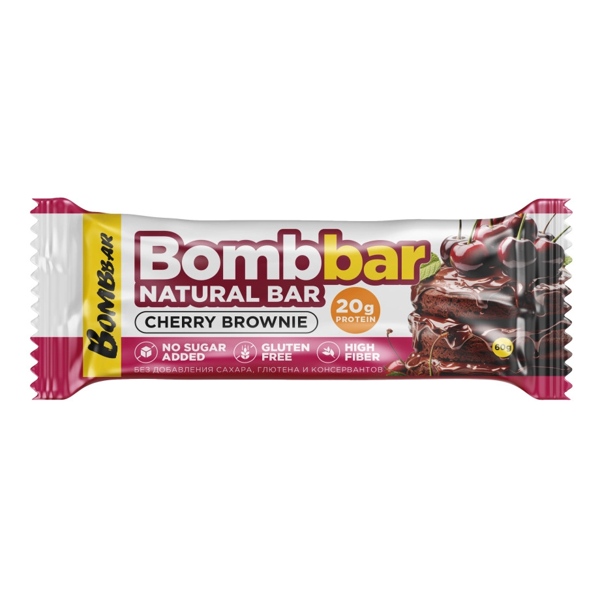Bombbar Natural Bar батончик протеиновый неглазированный без сахара вишневый брауни 60г