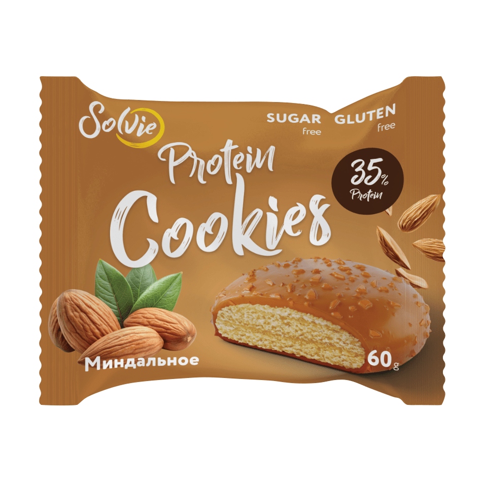 Solvie Protein Cookie печенье глазированное молочной карамелью без сахара миндальное 60г