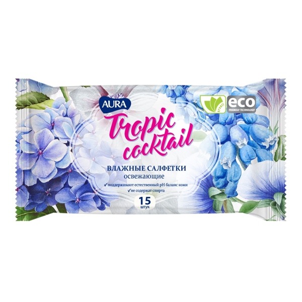 Салфетки влажные Aura Tropic cocktail антибактериальные №15