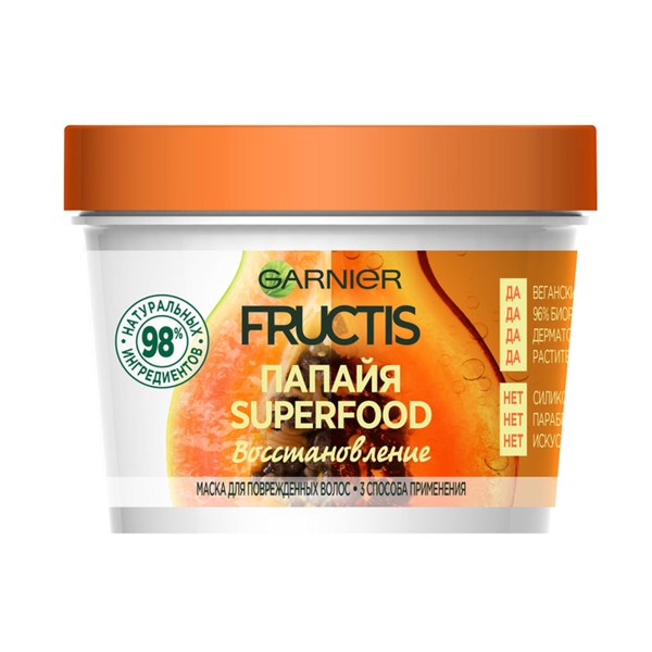 FRUCTIS Маска 3в1 Superfood Папайя Восстанавливающая для поврежденных волос 390мл