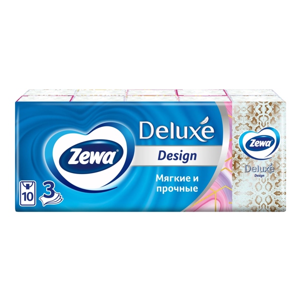 Платки носовые Zewa deluxe 3-х сл. дизайн №10*10