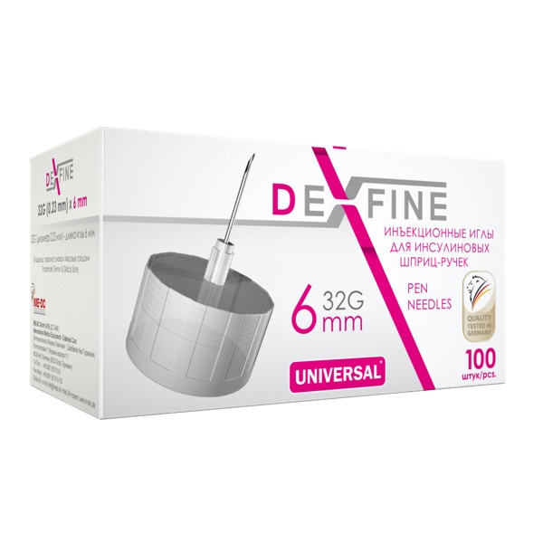 Игла д/шприц-ручки Dexfine инъекц. однораз. универс. 32G 0,23*6мм №100