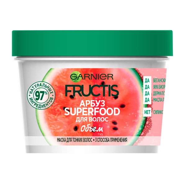 FRUCTIS Маска 3в1 Superfood Арбуз Объем для тонких волос 390мл