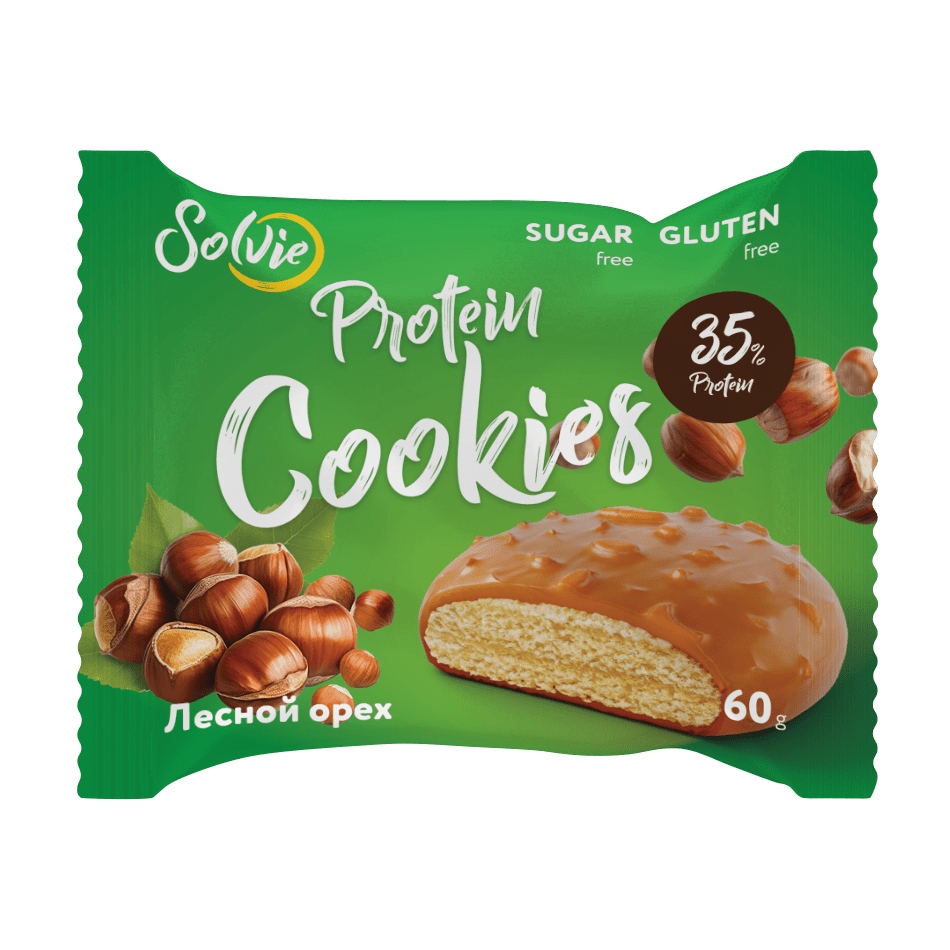 Solvie Protein Cookie печенье глазированное молочной карамелью без сахара лесной орех 60г
