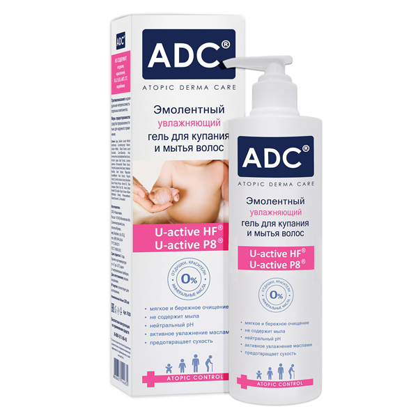 ADC Atopic derma Гель для купания и мытья волос эмолентный увлажняющий 200мл