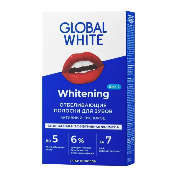 Полоски Global White для зубов активный кислород отбеливающие №14