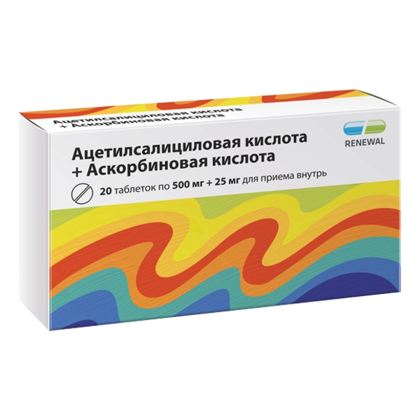 Ацетилсалициловая к-та + Аскорбиновая к-та таб. 500мг+25мг №20 Renewal